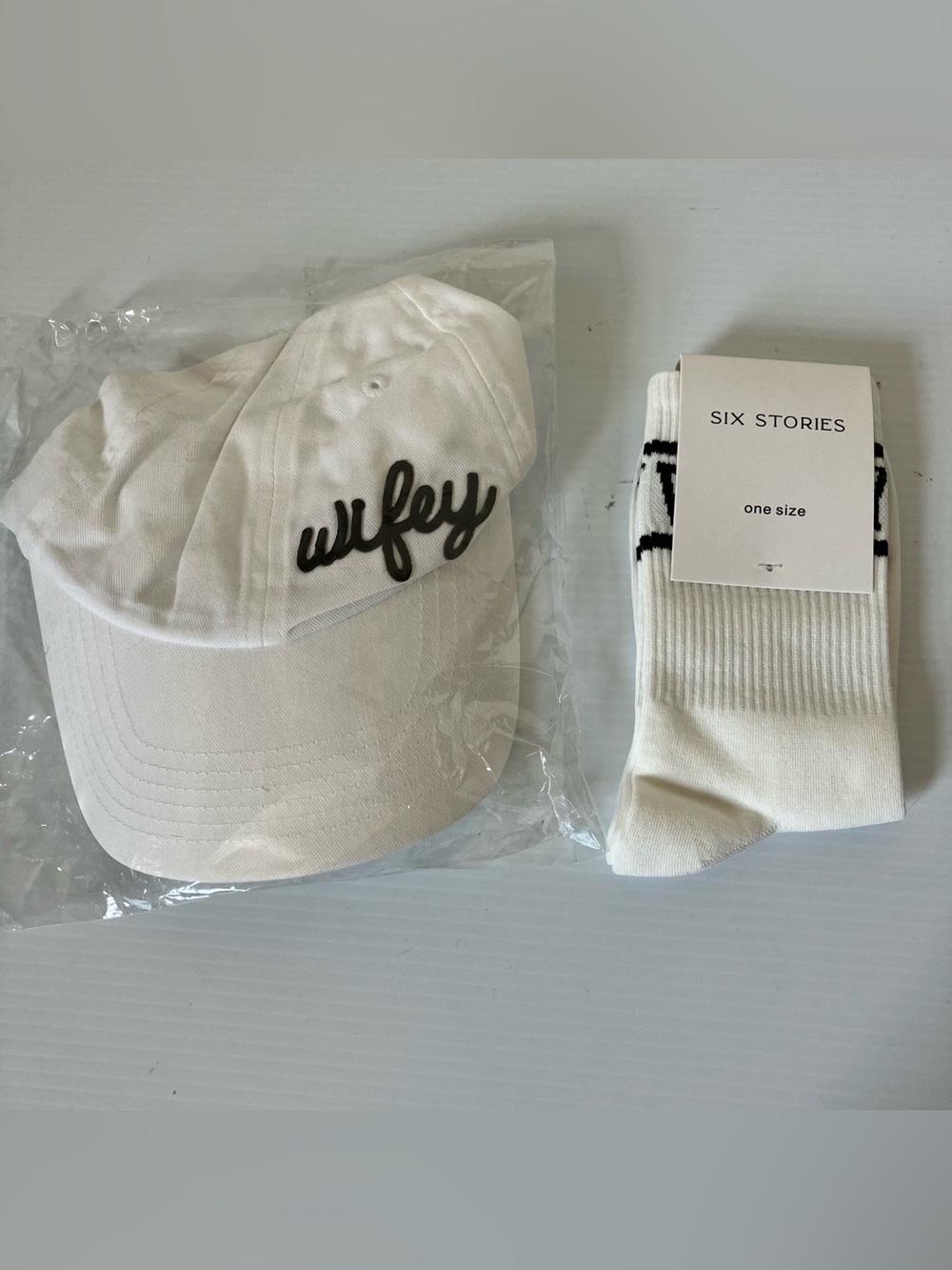 Wifey Hat + Socks Bundle | Six Stories White Bridal Set | Honeymoon Bride Gift - Picture 2 of 3